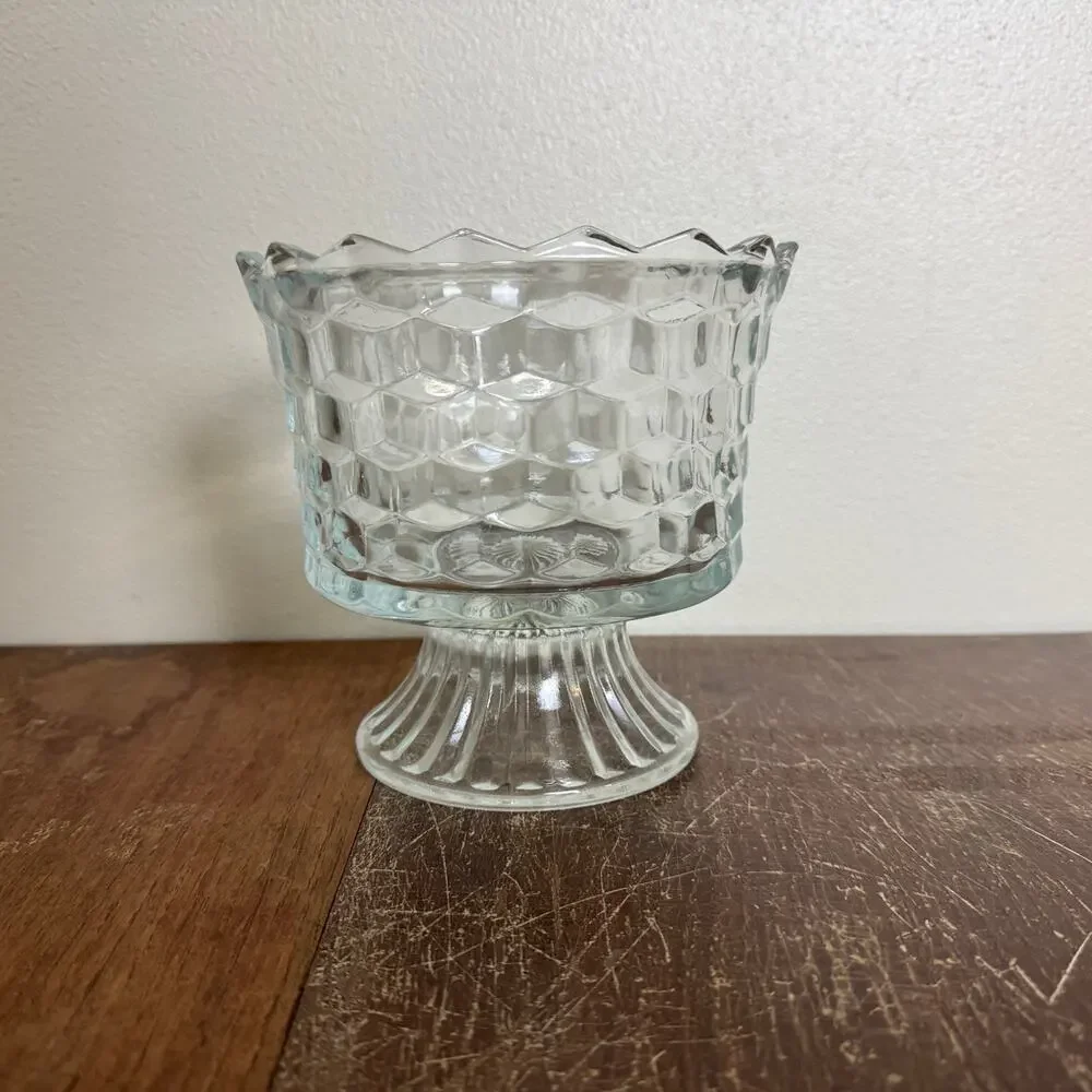 Vintage Clear Glass Cubist Fostoria Style‎ Pedestal Candy Dish